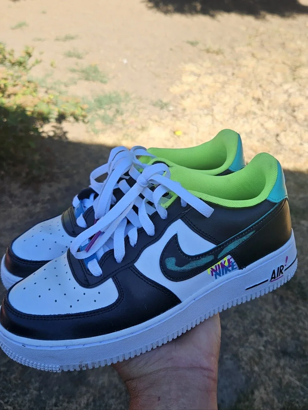 Nike Womens Low-Top Sneakers - Black, White & Neon Green Accents